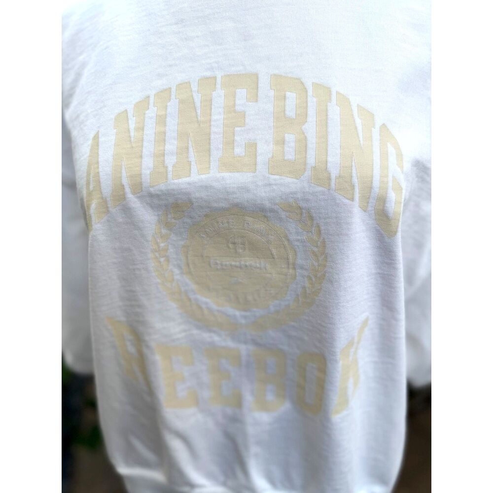 ANINE BING x Reebok Chalk Cotton Athletic Elbow-length Sleeves T-shirt Size L - Picture 8 of 11